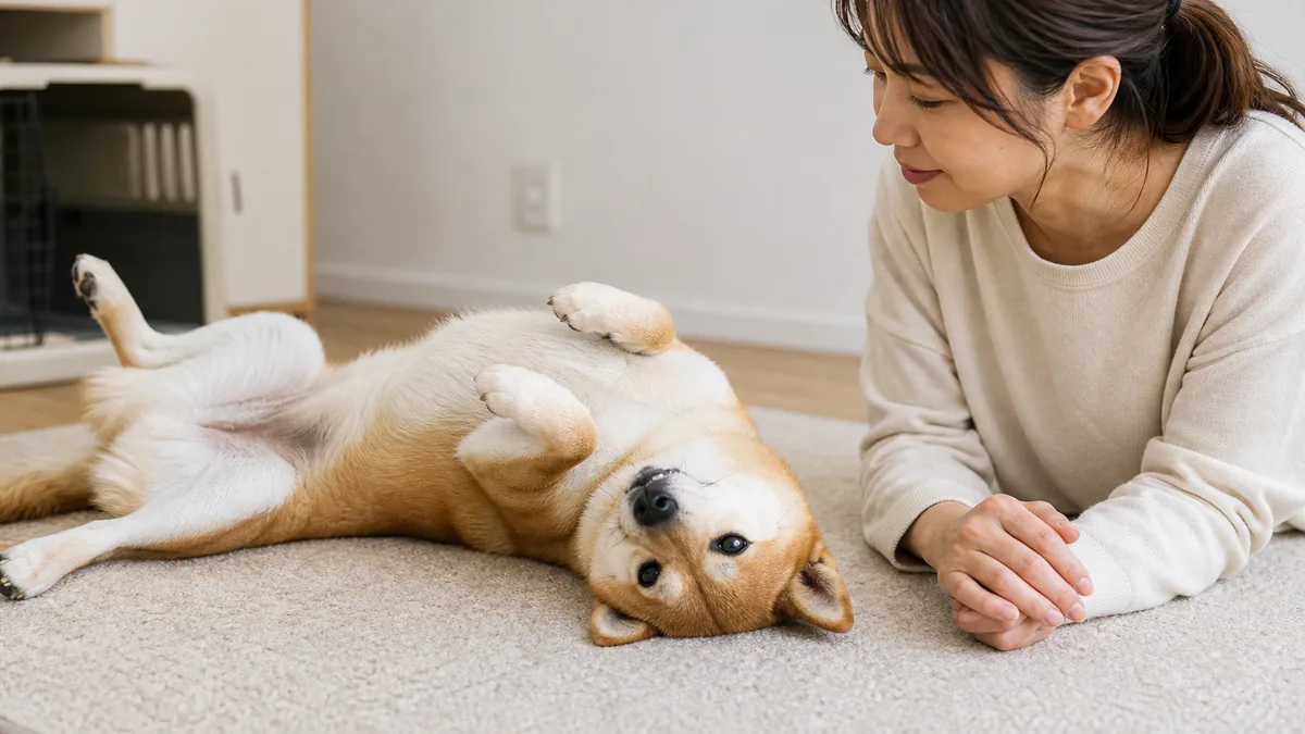 お腹を撫でる前に犬の表情と体の力を確認する飼い主