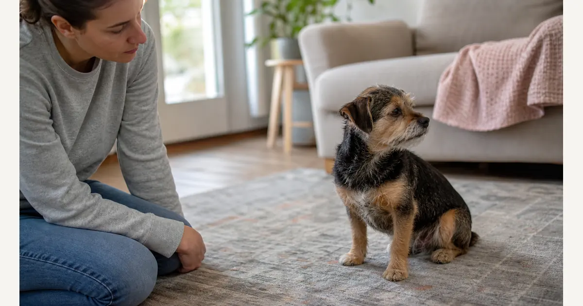 室内で犬の呼吸や咳の様子を落ち着いて観察する飼い主