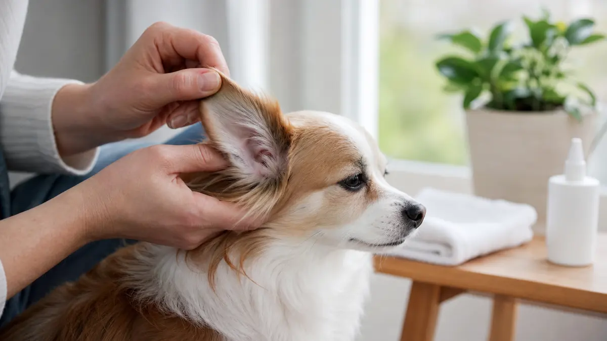 耳の外側を確認してもらう小型犬