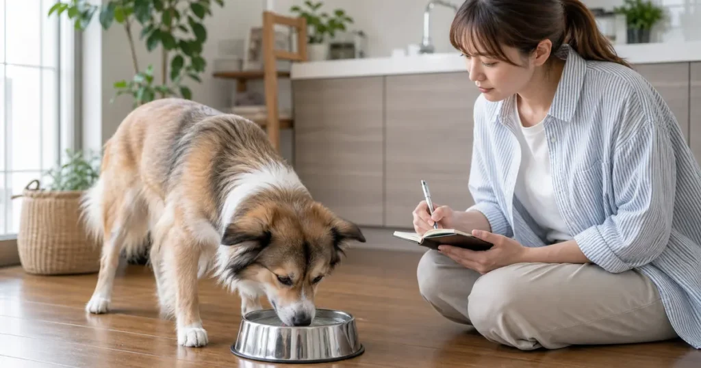 犬の多飲や水の飲みすぎを記録しながら見守る飼い主