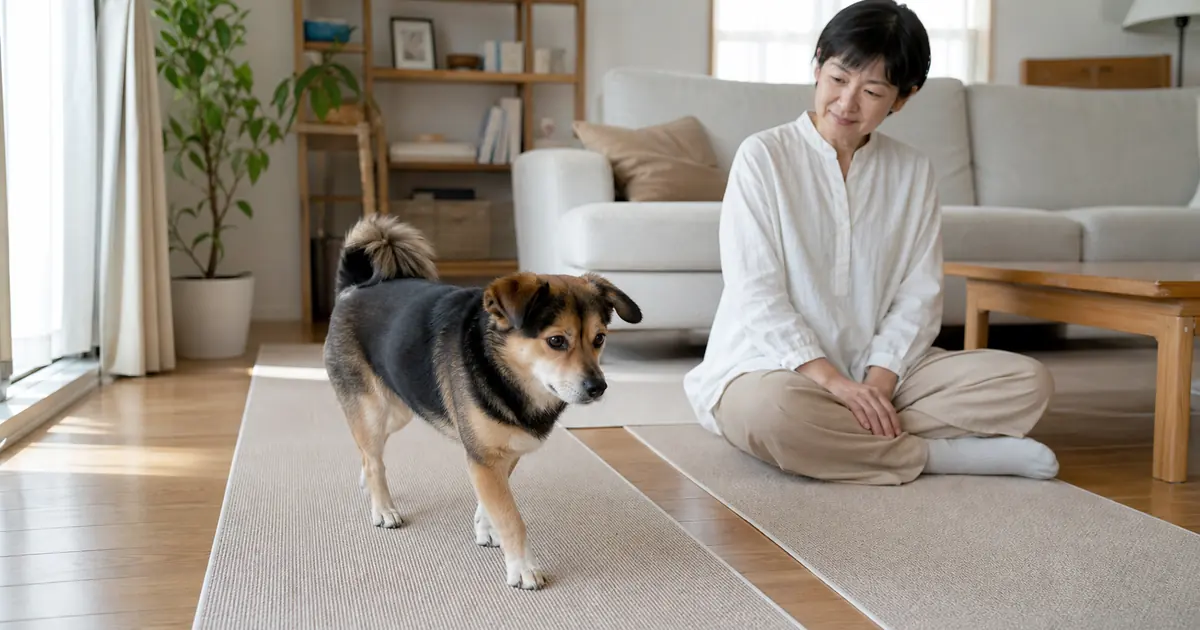 犬の関節を守る滑りにくい床と段差対策をしたリビング
