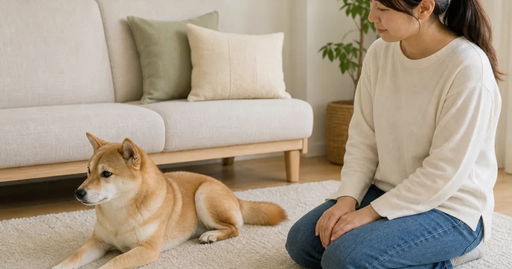 トレーニング中に落ち着いて少し目をそらす犬