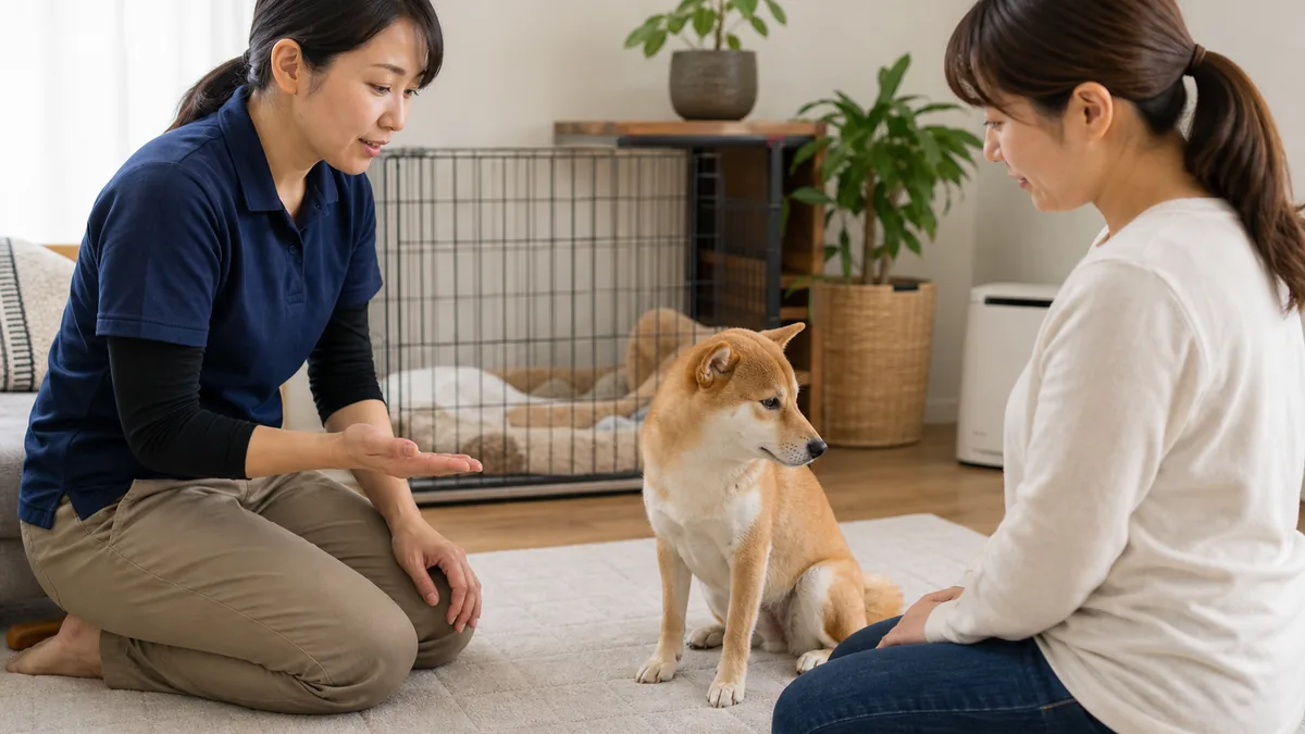 犬を見つめすぎない接し方を専門家に相談する飼い主