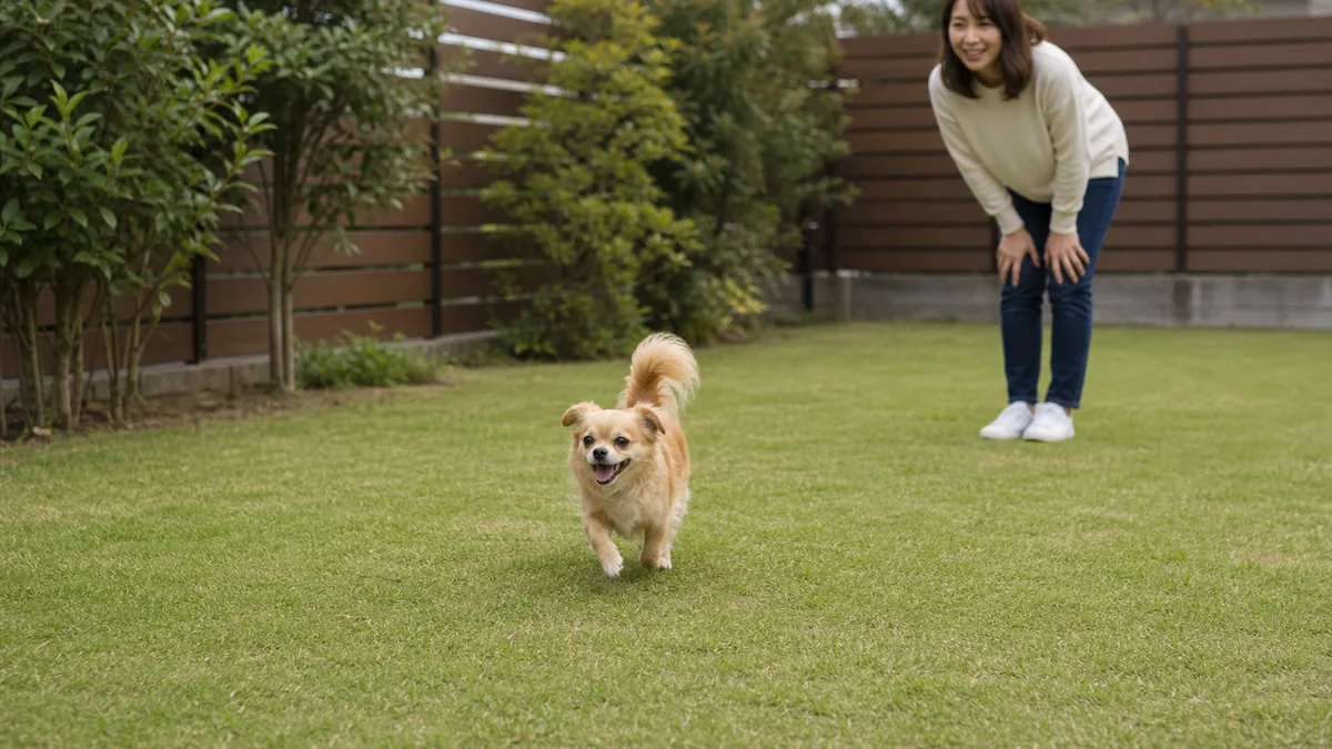 トイレ後に安全な場所でゆっくり落ち着く犬