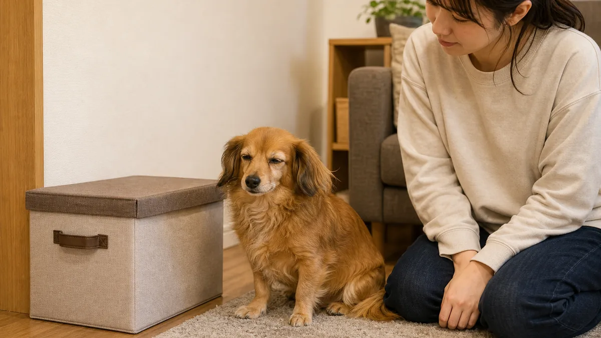 遊びが終わって少し疲れた表情で休む犬