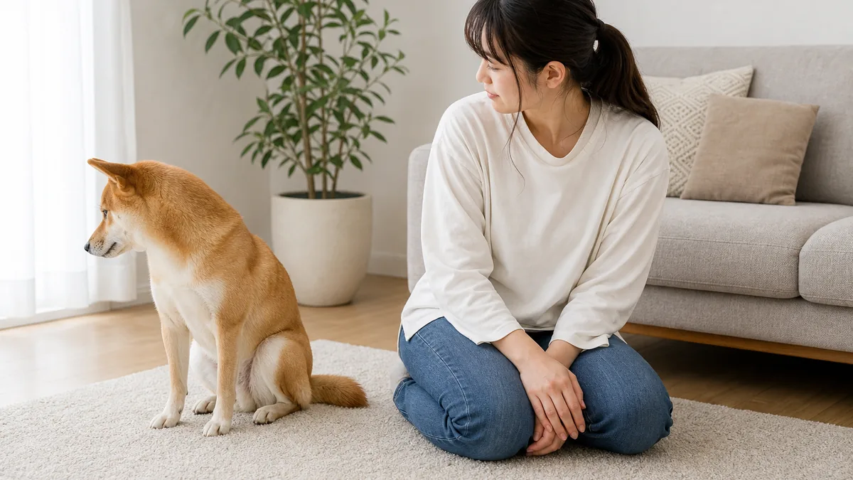 直接見つめられて顔をそらす犬