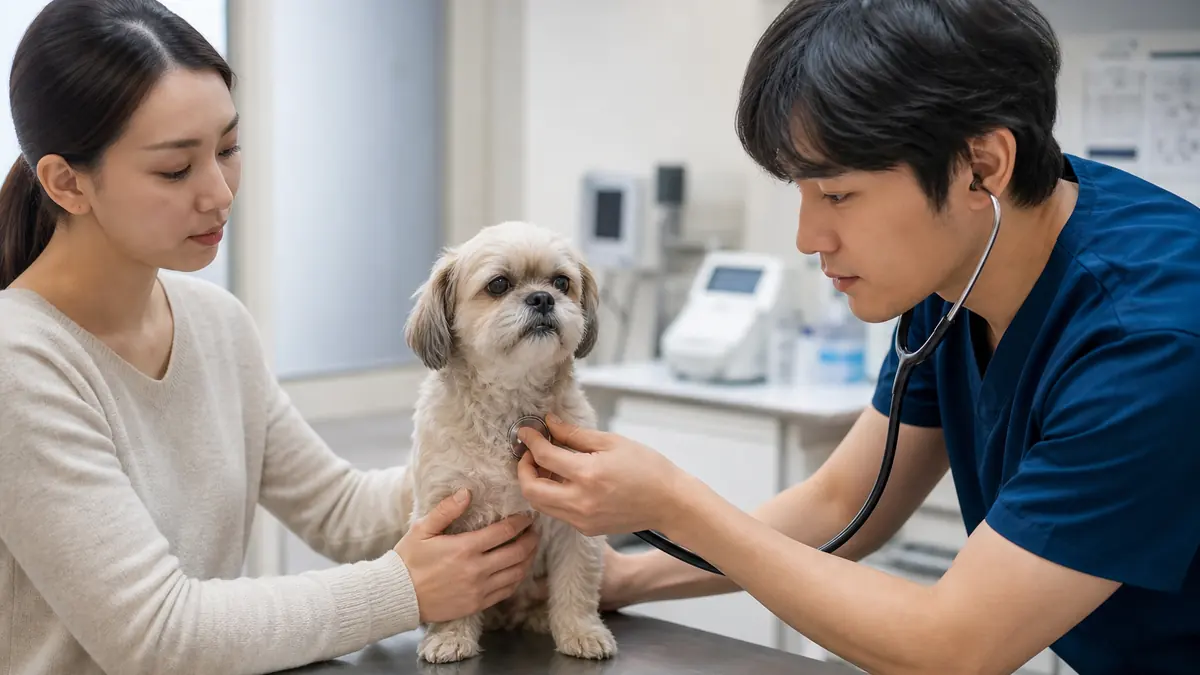 水を飲んだ後の咳について喉と胸を診てもらう犬