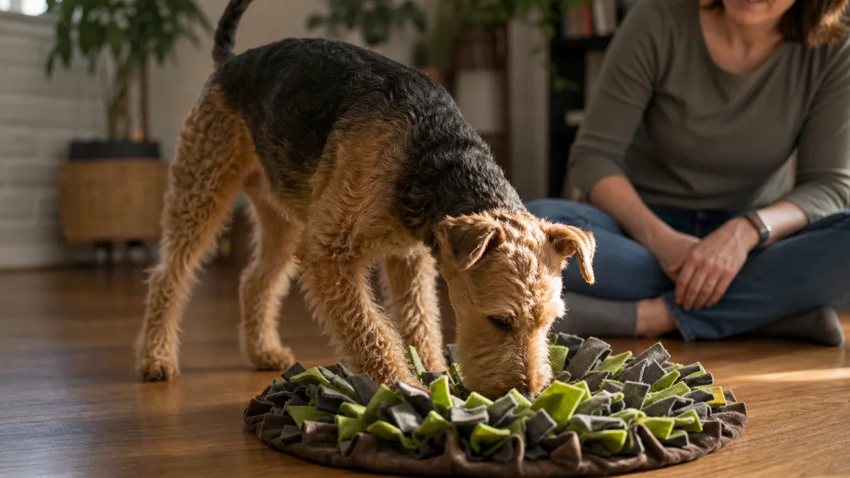 ノーズワークで集中するテリア系の犬